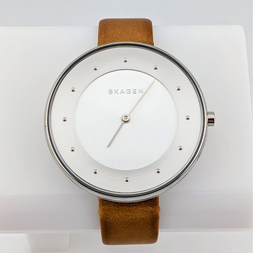 Skagen Gitte SKW2326 Women's Minimalist Silver Dial Brown Leather Watch 38mm
